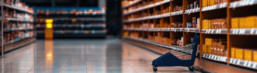 Obraz premium A supermarket in total darkness during a power outage, creating an eerie and unsettling atmosphere.