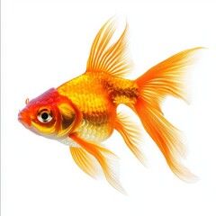 Fototapeta premium Vibrant Goldfish with Flowing Fins and Shiny Orange Scales Isolated on a White Background