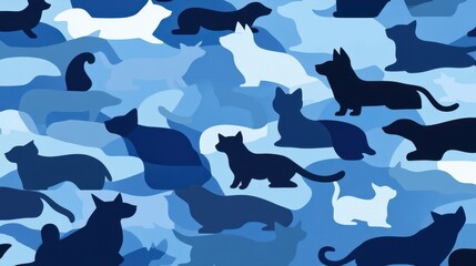 Blue Cat Dog Camo Pattern with Pet Silhouettes.