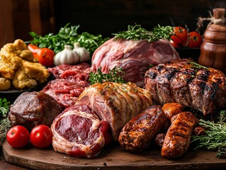 Sizzling meat feast rustic kitchen food photography cozy atmosphere close-up culinary delight