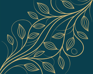 Fototapeta premium Luxury Vintage Floral Pattern with Golden Swirls on Teal Background