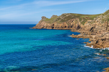Celtic Sea Coast and cliffs in Nanjizal Beach, Cornwall, England, UK