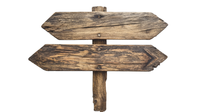 a rustic wooden signpost with two arrows pointing in different d