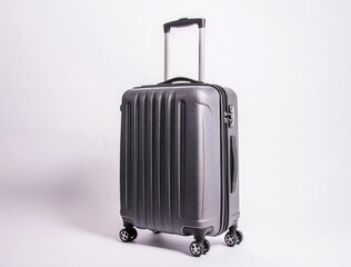 Gray Suitcase on Wheels Isolated on White Background for Travel