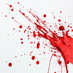 A vivid splash of red paint splattered against a clean white backdrop creating a dynamic abstract design