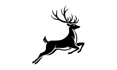 Black Silhouette of a Leaping Deer with Large Antlers