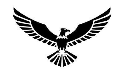 Black Silhouette of a Flying Eagle with Outstretched Wings