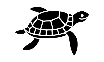 Black Silhouette of a Turtle Swimming Underwater