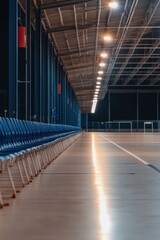 Fototapeta premium Eerie and deserted stadium shrouded in darkness, evoking a sense of powerlessness and isolation.