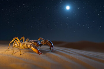 Fototapeta premium Scorpion under moonlight, A nocturnal predator in its desert habitat