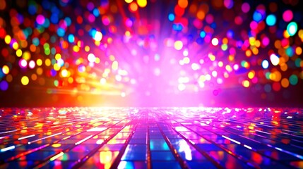 カラフルなネオンがきらめくフロアの背景