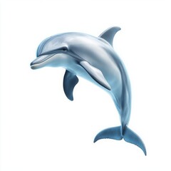 Fototapeta premium Dynamic Dolphin in Motion with Sleek Blue and Gray Body and Visible Fins, Tail, and Curved Form on a White Background