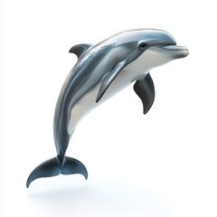 Fototapeta premium Dynamic 3D Dolphin Leaping Gracefully Mid-Air with Sleek Grayish-Blue Body and Lighter Underbelly