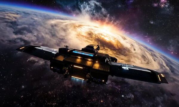 Space Ship and Milky Way Stars