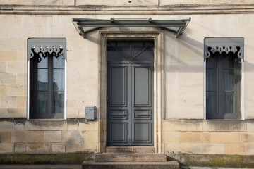 grey french door wooden traditional european entrance to home private house in city center