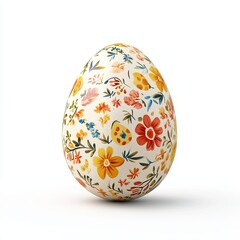 Floral decorated Easter egg, close-up on white background
