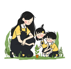 Arbor Day Flower Planting with Mom and Kids