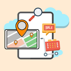 Cloud computing and social media concept illustration with technology and network icons vector background.