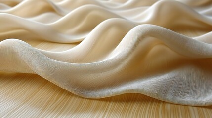 Obraz premium Elegant Draped Beige Silk Fabric Texture on Wooden Surface