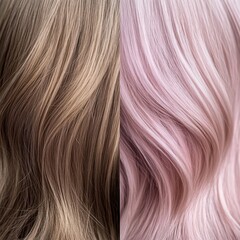 Fototapeta premium Blonde and pastel pink hair textures showcase contrasting styles for modern fashion statements