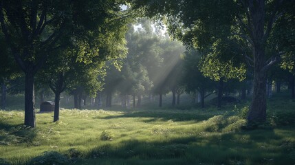 Obraz premium Sunlit forest shows magnificent result of dedicated tree planting efforts