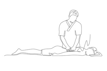 Woman having back massage. Getting a massage or facial concept one-line drawing