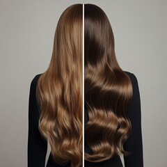 Naklejka premium Different hair textures showcasing sleek and wavy styles in a modern studio setting
