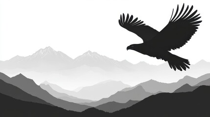 Majestic Eagle Soaring Mountain Range Silhouette.