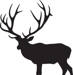 Bold Deer Silhouette with Enormous Antlers on White Background