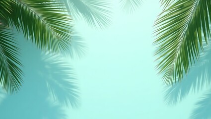 Palm leaves cast shadows on teal summer vibes