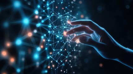 Futuristic Hand Interacting with Network Connections Abstract Digital Technology Background
