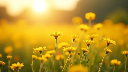 Obraz premium Golden sunset yellow flowers bloom peaceful nature