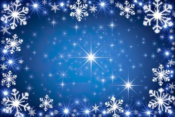 Fototapeta premium A night sky with a vibrant blue background adorned with radiant white stars and intricate snowflakes