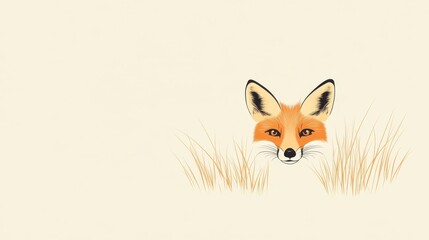 Obraz premium Red Fox Peeking with Grass, Wildlife, and Nature Illustration.