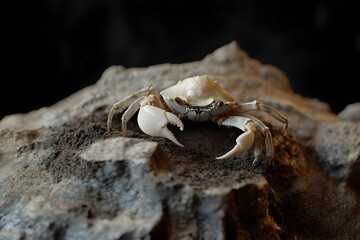 Close-up of a Curious Crab on a Rock Face, Detailed Ocean Creature