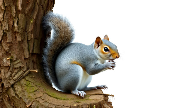 eastern gray squirrel - Sciurus carolinensis - is the most prodigious and ecologically essential natural forest regenerator in North America. Isolated on white background with copy space