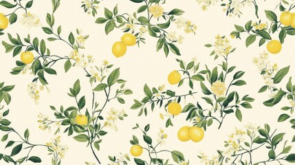 Floral lemon pattern, branches, blossoms