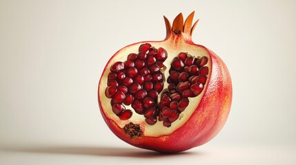 Pomegranate fruit half, vibrant red seeds