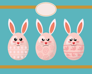 Easter Bunny Eggs Illustration and three expression