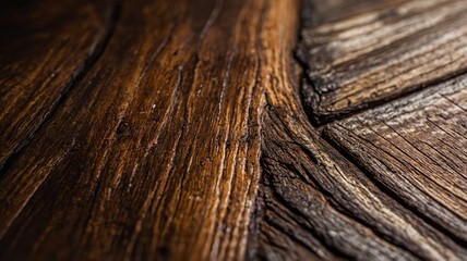 Obraz premium Close-up of textured wooden surface showcasing rich tones and natural patterns.