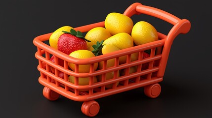 Miniature Shopping Cart with Lemons and Strawberry