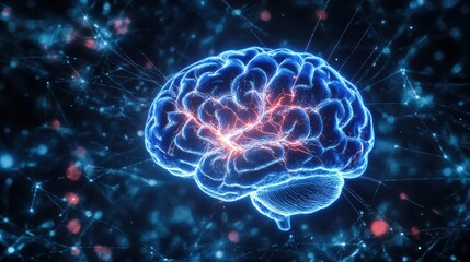 Fototapeta premium Glowing Human Brain Neural Network, AI, Science, Technology Concept