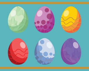 illustration of six different Colorful Easter Eggs