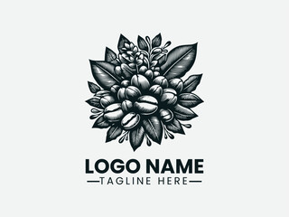Obraz premium Detailed Coffee Bean Leaf Botanical Illustration Logo Design, Botanical Coffee Bean Leaf Logo