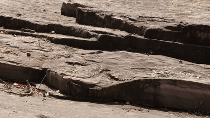 The rock laying in layers in the wild