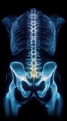 X-ray image of a human pelvis and spine highlighting the lumbar region.