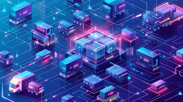 Smart supply chain management system visualizing procurement logistics distribution network in a high tech corporate style