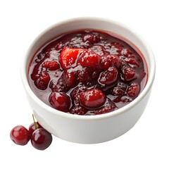 Jars with freshly homemade cherry jam sour cherry jam
