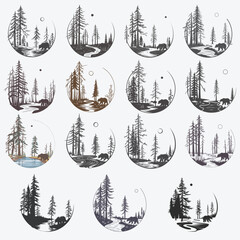 Forest Sunset Bear Design, Animal Vector