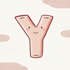 A whimsical hand-drawn clip artwork of an smiling face of a big letter Y on a crisp white background, created in a vector style with bold lines, soft curves, and delicate textures. Pastel creamy card